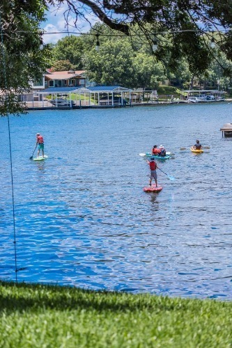 A picture of a blue lake or river.
